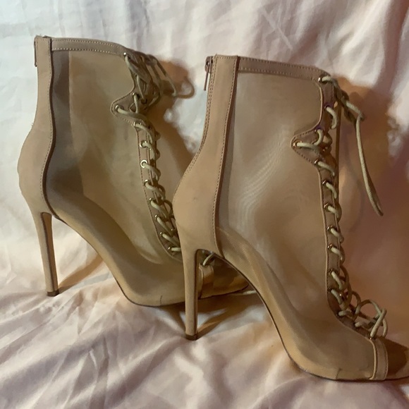 Lace-Up Suede Peep-toe Sheer Stilettos - Picture 5 of 5